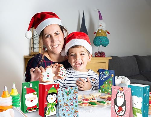 Miniatura 5 de Jaywayang Paquete de 24 bolsas de regalo de Navidad, pequeñas bolsas de regalo de Navidad con calcomanías, mini para regalos de vacaciones,