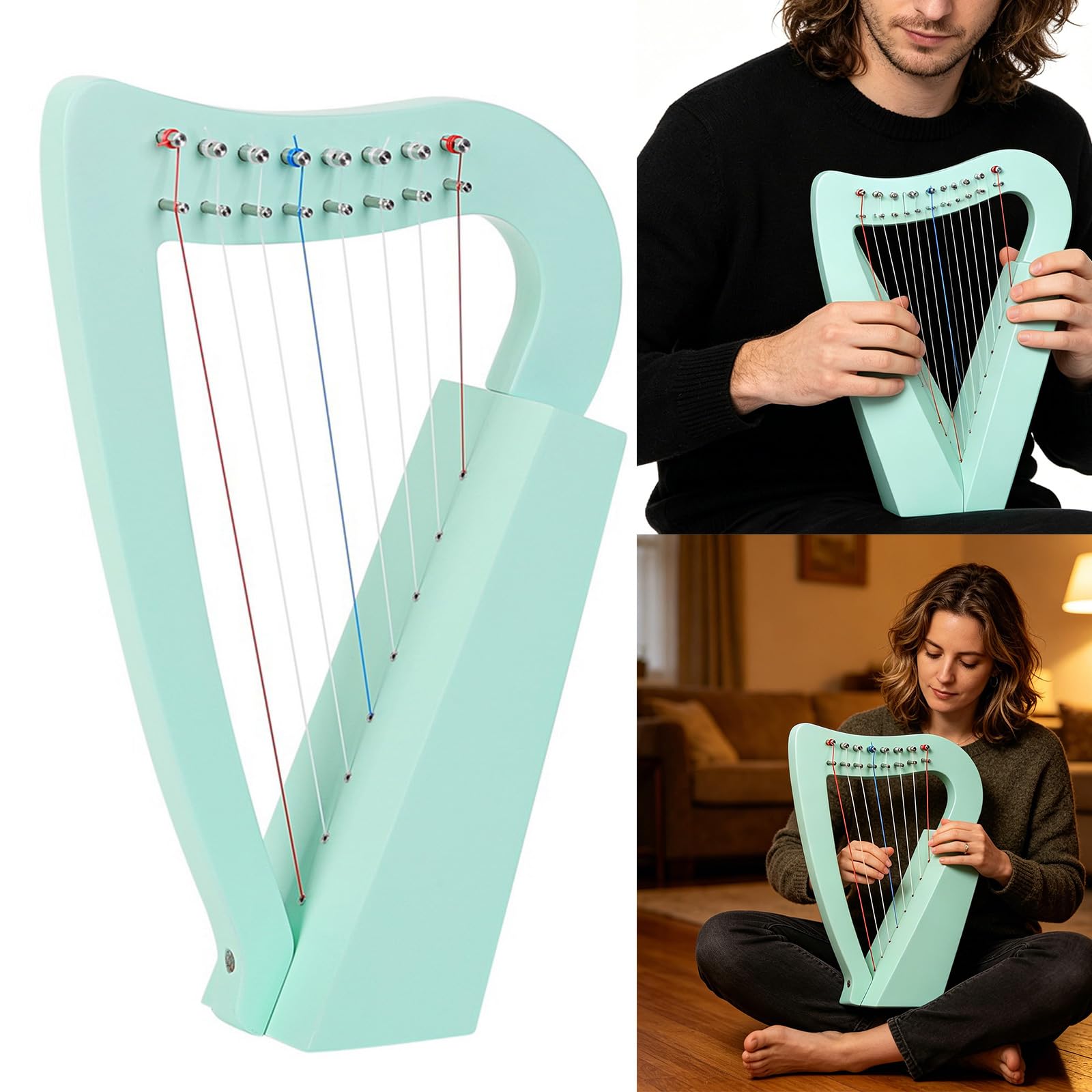 Peso 8 corde Arpa a lira Strumento a corde in legno con chiave per accordatura Arpa in legno per principianti per strumenti musicali per la prima educazione