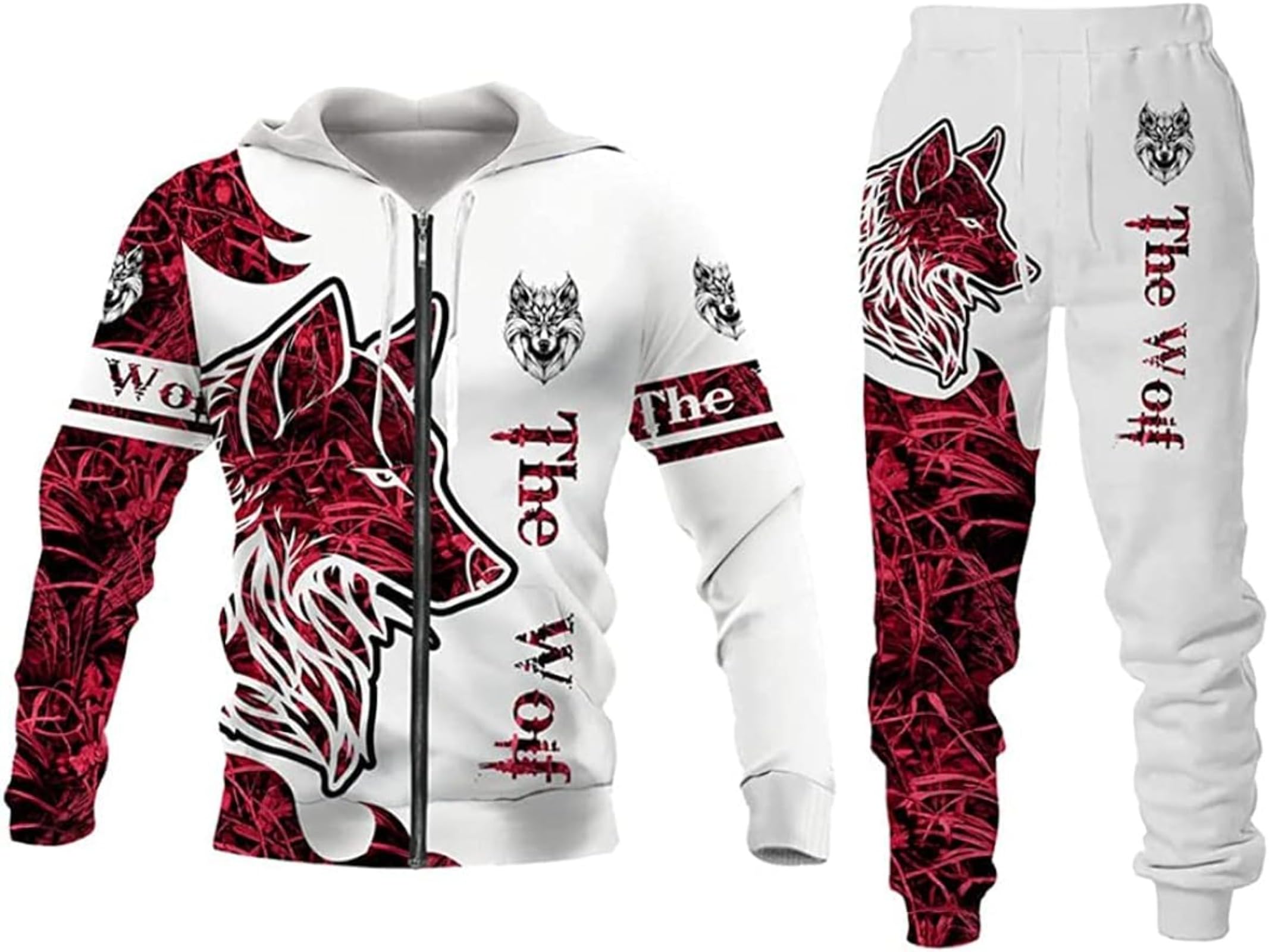hiegi Men's Lion Wolf 3D Printed Hoodie Trousers Suit Men's Autumn Leisure Tracksuit Animals Jogging Suit, Fwolf -1, 4XL