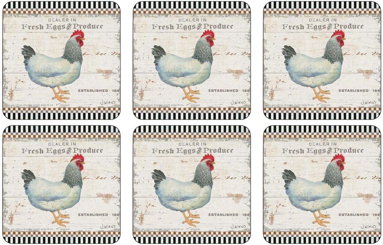 Pimpernel On The Farm Collection Coasters | Set of 6 | Cork Backed Board | Heat and Stain Resistant | Drinks Coaster for Tabletop Protection | Measures 4” x 4”
