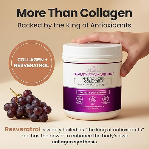 Miniatura 2 de VITASEI Polvo de péptidos de colágeno hidrolizados con resveratrol y vitamina C - Soporte para el cabello, la piel y las articulaciones - Colágeno