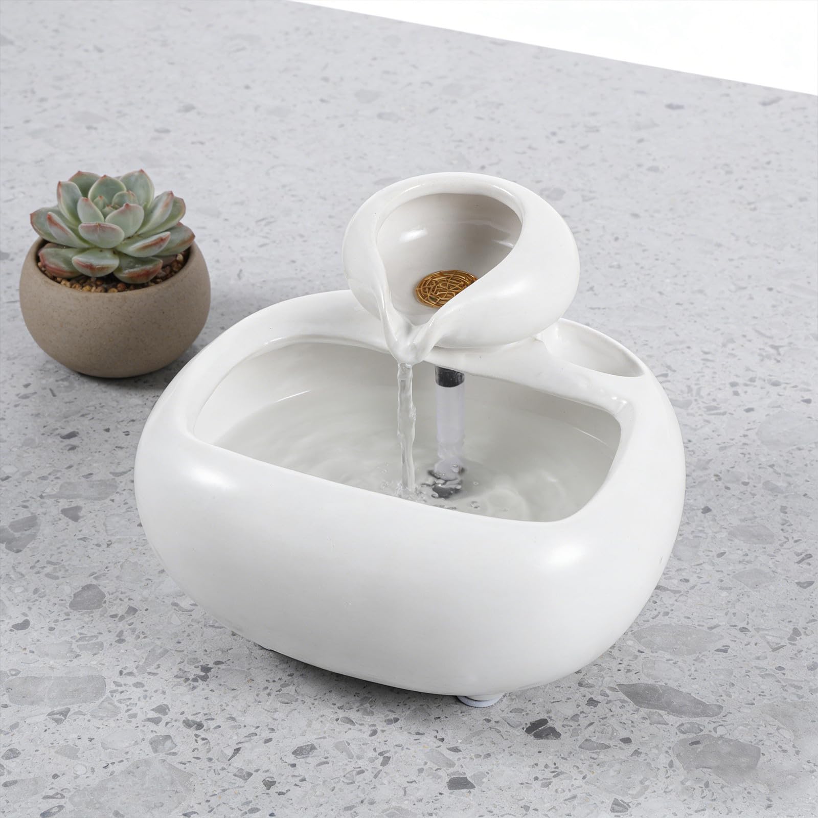 ULTECHNOVO Décoration Aquarium Blanc en Céramique Circulation d'eau pour Poissons et Plantes, Améliore L'air Frais sur Bureau ou Rebord de Fenêtre