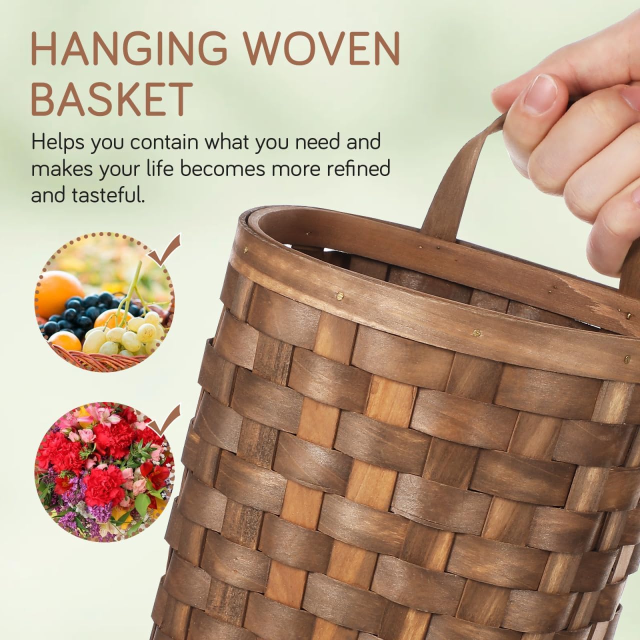 Kichvoe Door Hanging Basket: Hanging Wicker Wall Basket Vegetable Fruit Flower Storage Farmhouse Decoration for Home Garden Kitchen Bathroom Decor, 7.87 * 6.69 * 5.31inch