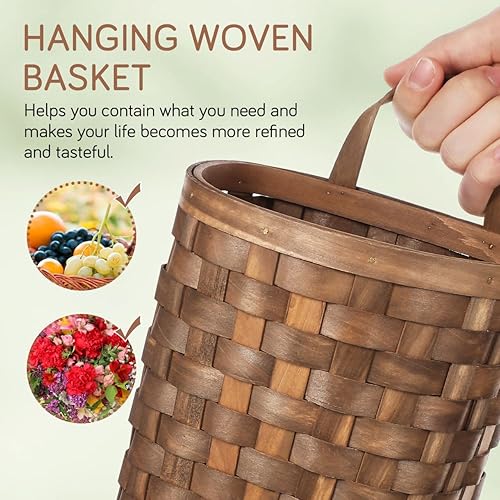 Miniatura 6 de Kichvoe Cesta colgante de puerta Cesta colgante de mimbre para pared, cesta de flores de frutas y verduras, cesta de granja para decoración de baño