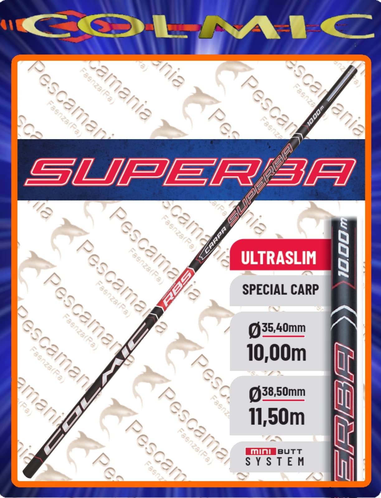 Colmic Superba RBS, 10 mt, Black Metal Fishing Rod, Compatible with Boats