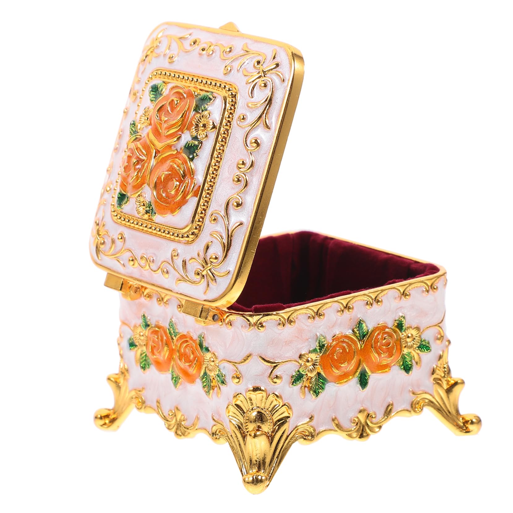 Cabilock Joyero de Metal Blanco Rosa en Relieve, Estilo Vintage