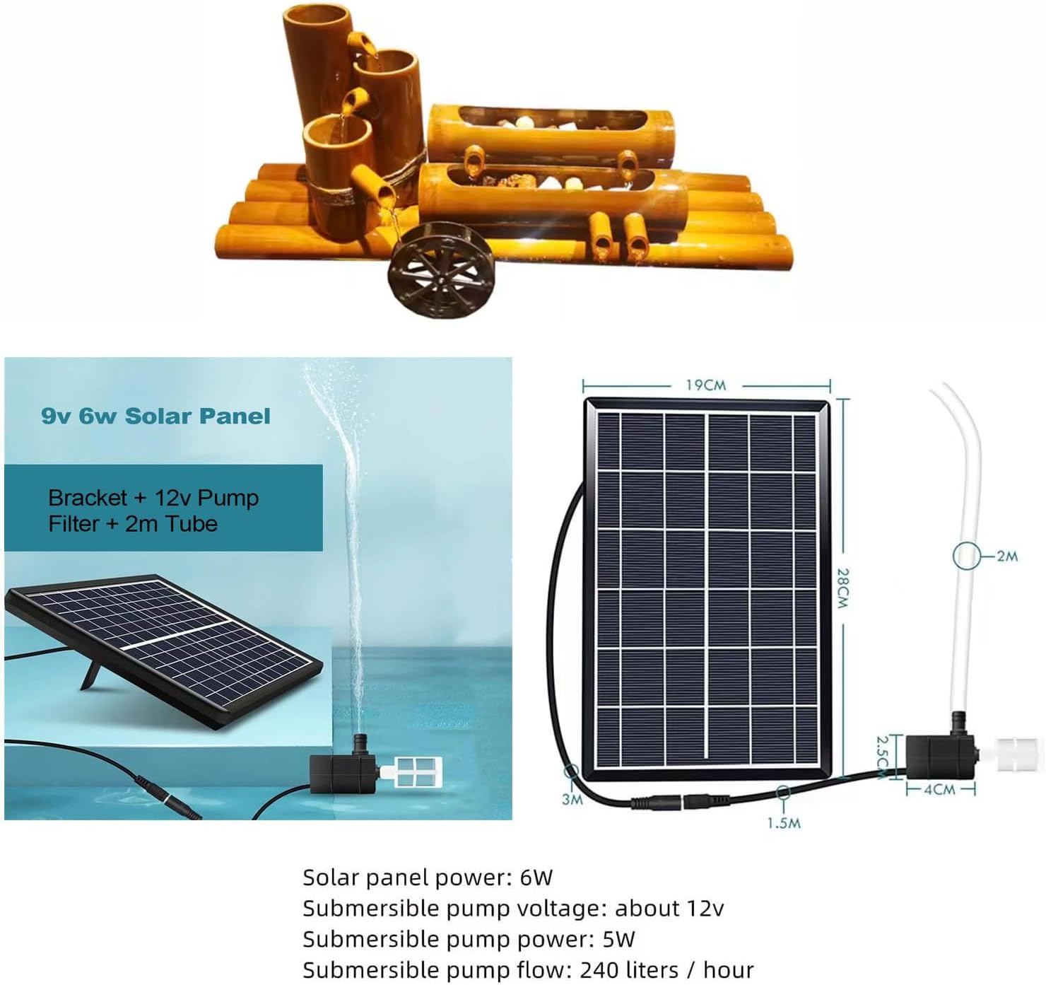 Zen Garden Water Fountain, Japanese Bamboo Water Fountain Kit with Pump, Hidden Water Inlet, Suitable for Indoor and Outdoor Use,40cm,Creativity,60cm