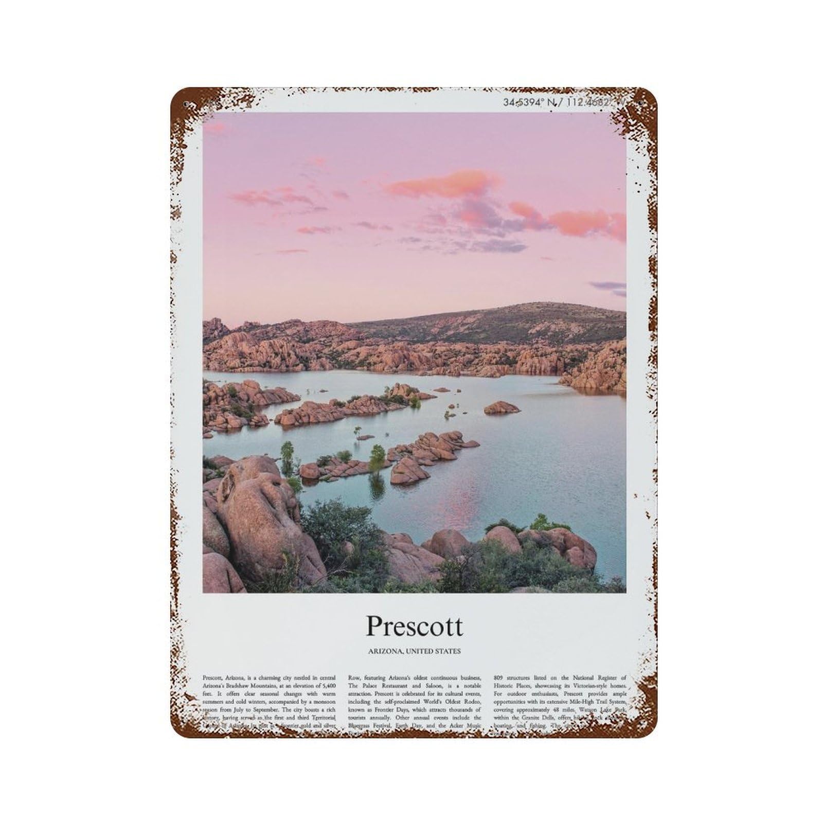 xiaoxiaoshen Prescott Arizona, United States, USA City Scenery Wall Decor Art Metal Tin Poster Modern Home Decor Art Home Bar Shop Decorations Vintage Sign 40x30cm