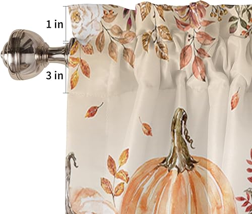 Miniatura 4 de Cenefas de Acción de Gracias para ventanas, cortina de cenefa de eucalipto y calabaza, cortinas de cocina con dobladillo para barra, cortinas de