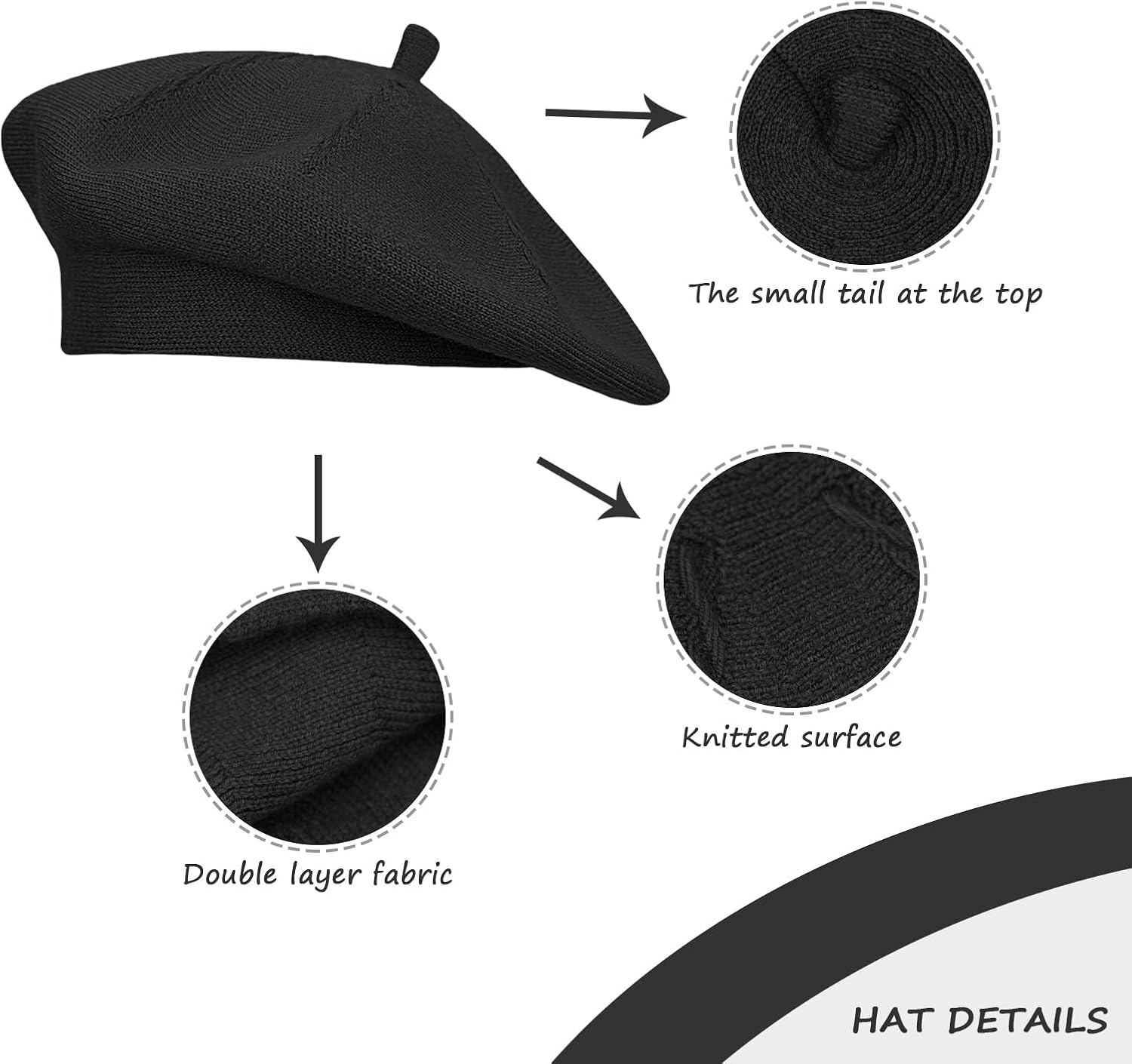 Gllutt Beret Hat French Style Stretchy Knitting Solid Color Both Side Usable - Image 5