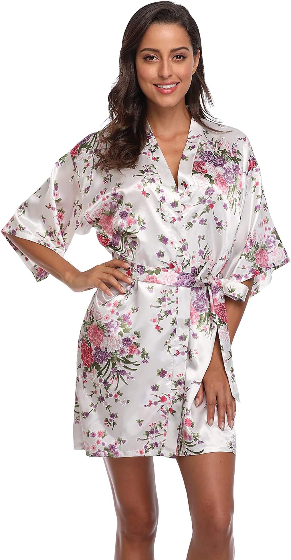 Floral Satin Kimono Robes Short Bridesmaid Robe for Parties Wedding Robes