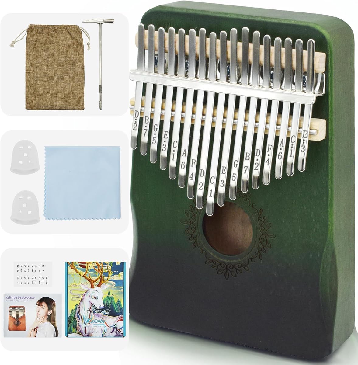 17 Key Kalimba Thumb Piano - Portable Finger Piano with Tuning Hammer & Study Guide, Premium Wood, Unique Musical Gift for Birthdays & Holidays & Beginner-Butterfly Love Flower-D : Musical Instruments
