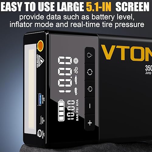 Miniatura 5 de VTOMAN Arrancador de salto X5 con compresor de aire, 3500 A portátil para batería de automóvil (hasta 9L de gasolina8L motores diésel) con inflador