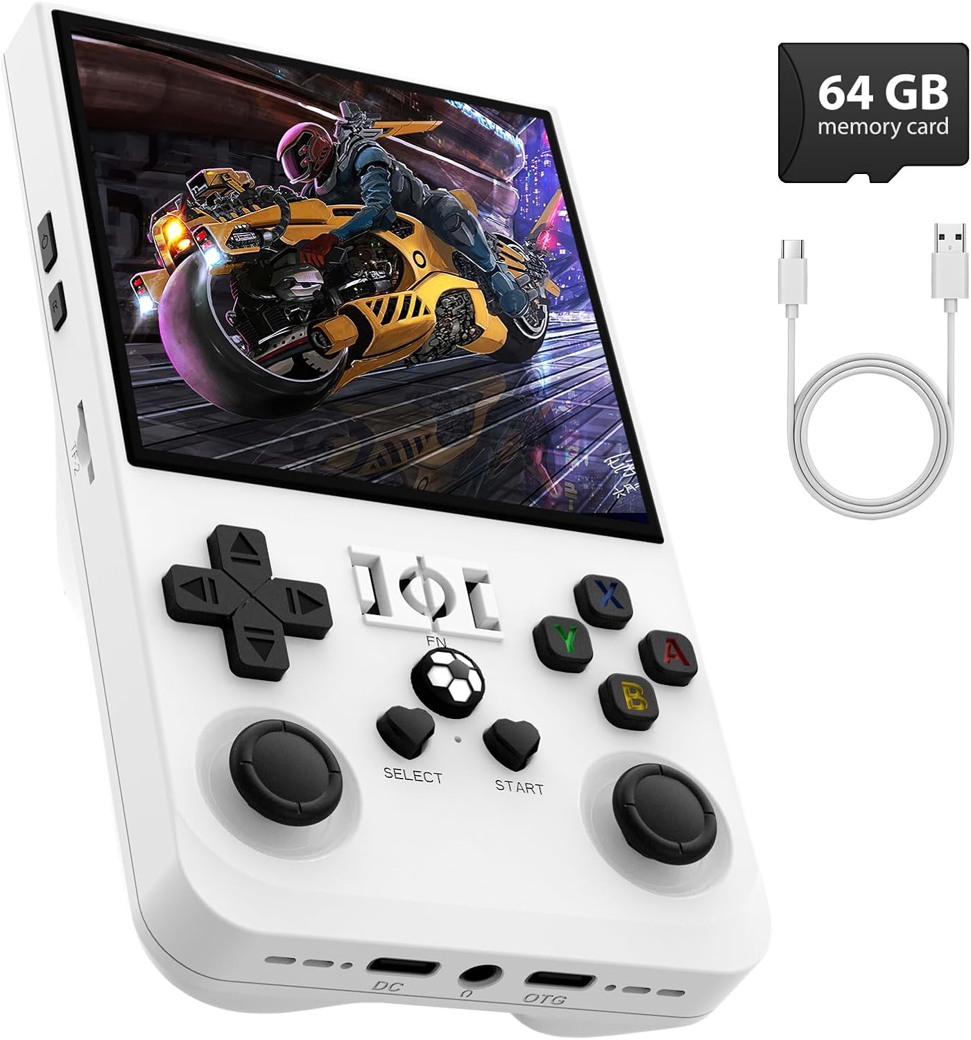 r36max retro gaming console, 4.0 inch handheld game console with 64gb classic video games inchluded,support 30+ simulators,hand held game console for christmas (white) white-64gb