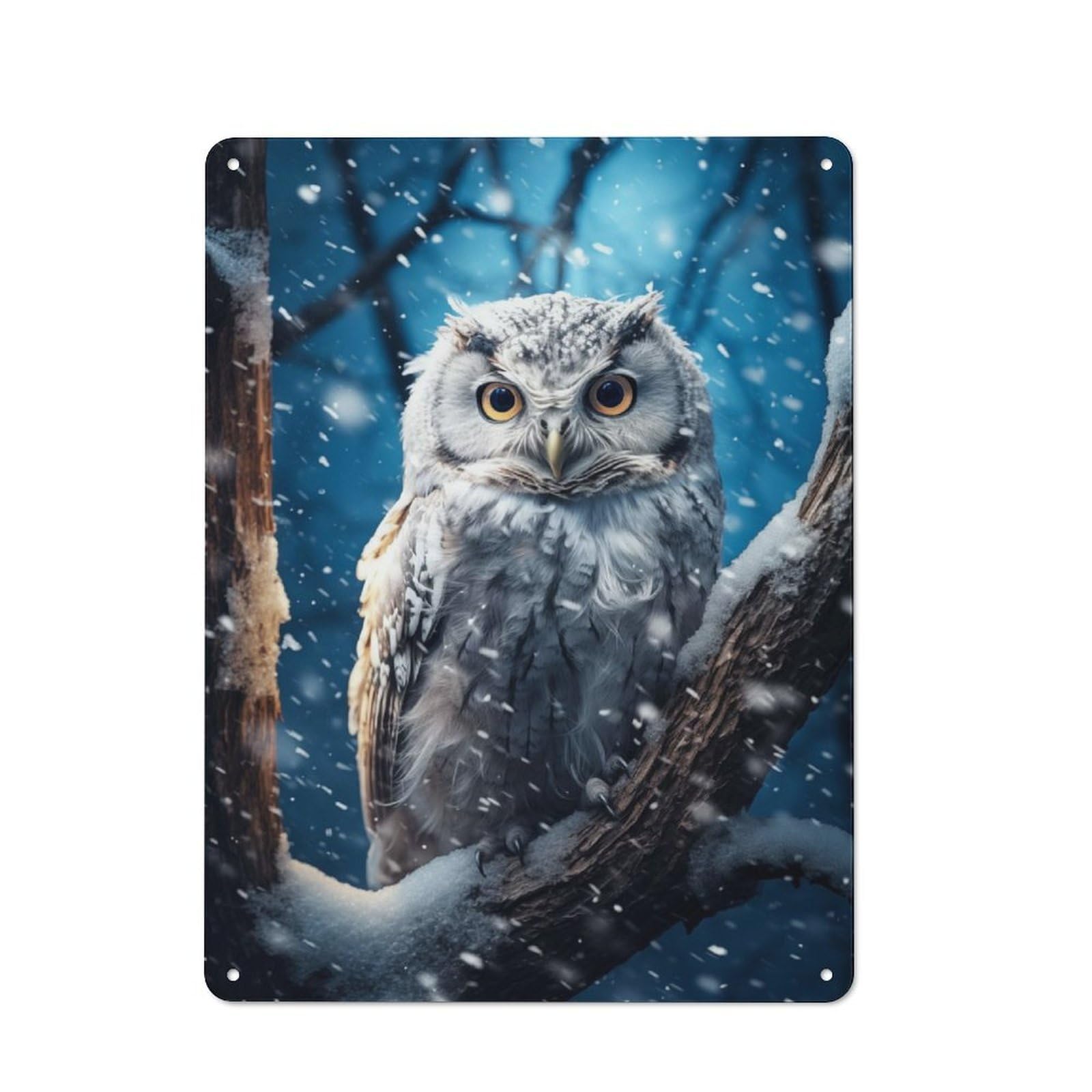 Junmoney White Owl In Snow Retro Metal Wall Sign 40X30cm For Man Cave Or Games Room, For Man Cave Decor Fans Refreshing A Room In Autumn