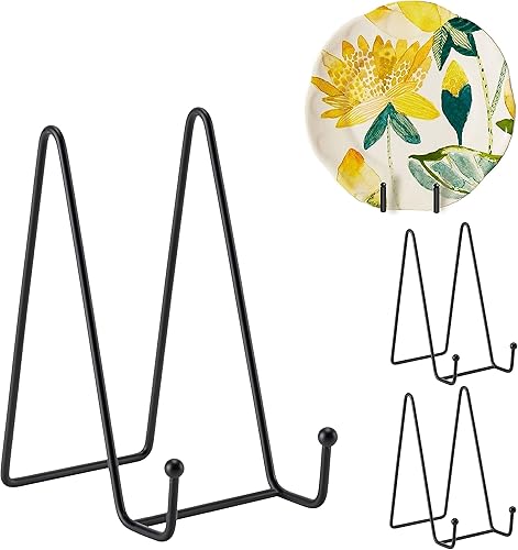 Soportes para placas, paquete de 3 soportes de placa de 6 pulgadas, soporte de marco de metal para soporte de exhibición de libros, caballetes para