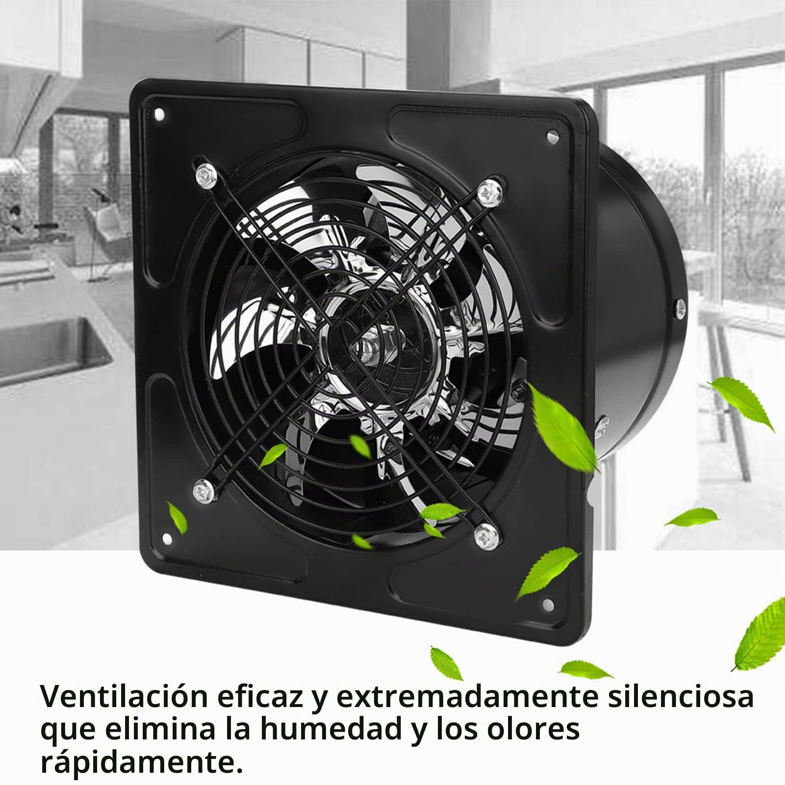 Ventilador de escape montado en la pared 190 mm 40 W 220 V Bajo nivel de ruido Súper silencioso Hogar Baño Cocina Ventilación Garaje Ventilación de aire Ventila Extractor axial de flujo(Negro)