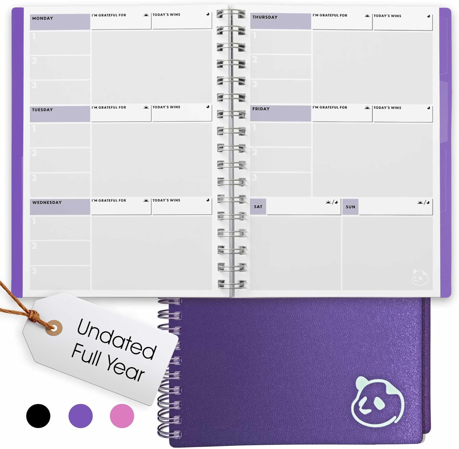 Panda Planner 2026 Undated Weekly Planner – Spiral Notebook 5.75" x 8.25" with 52 Weeks, Habit Tracker & Weekly To-Do Lists – Academic Planner & Productivity Organizer for Home, Office & School (Purple)