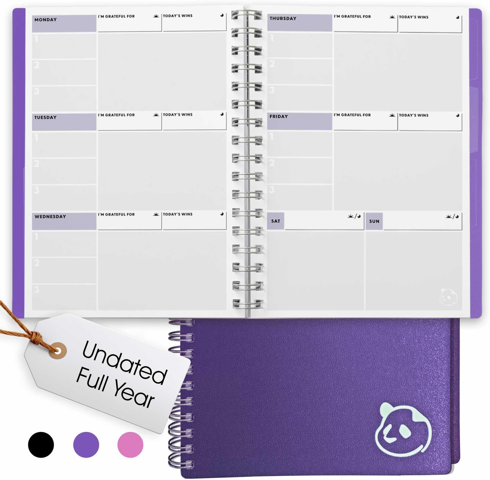 Panda Planner 2026 Undated Weekly Planner – Spiral Notebook 5.75" x 8.25" with 52 Weeks, Habit Tracker & Weekly To-Do Lists – Academic Planner & Productivity Organizer for Home, Office & School (Purple)