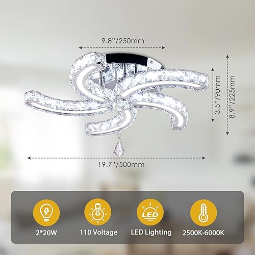 Miniatura 7 de Candelabros de cristal regulables de 19.7 pulgadas, lámparas de techo modernas de cristal acrílico, 5 brazos, lámpara de techo LED de montaje