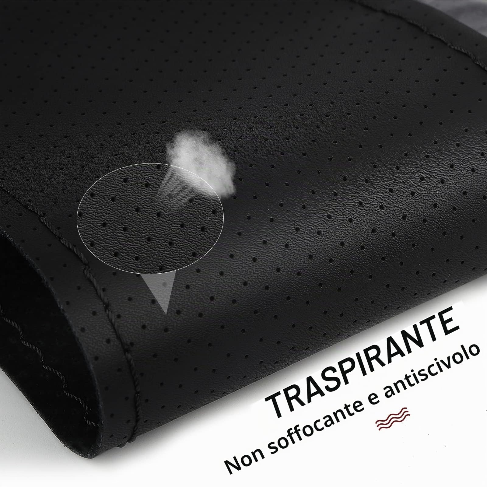 ZATOOTO Coprivolante in Pelle, 44-46cm Volante in pizzo Coprivolante Cucito a Mano per Camion, Traspirante e Antiscivolo, 18 in / 45 cm (Nero)