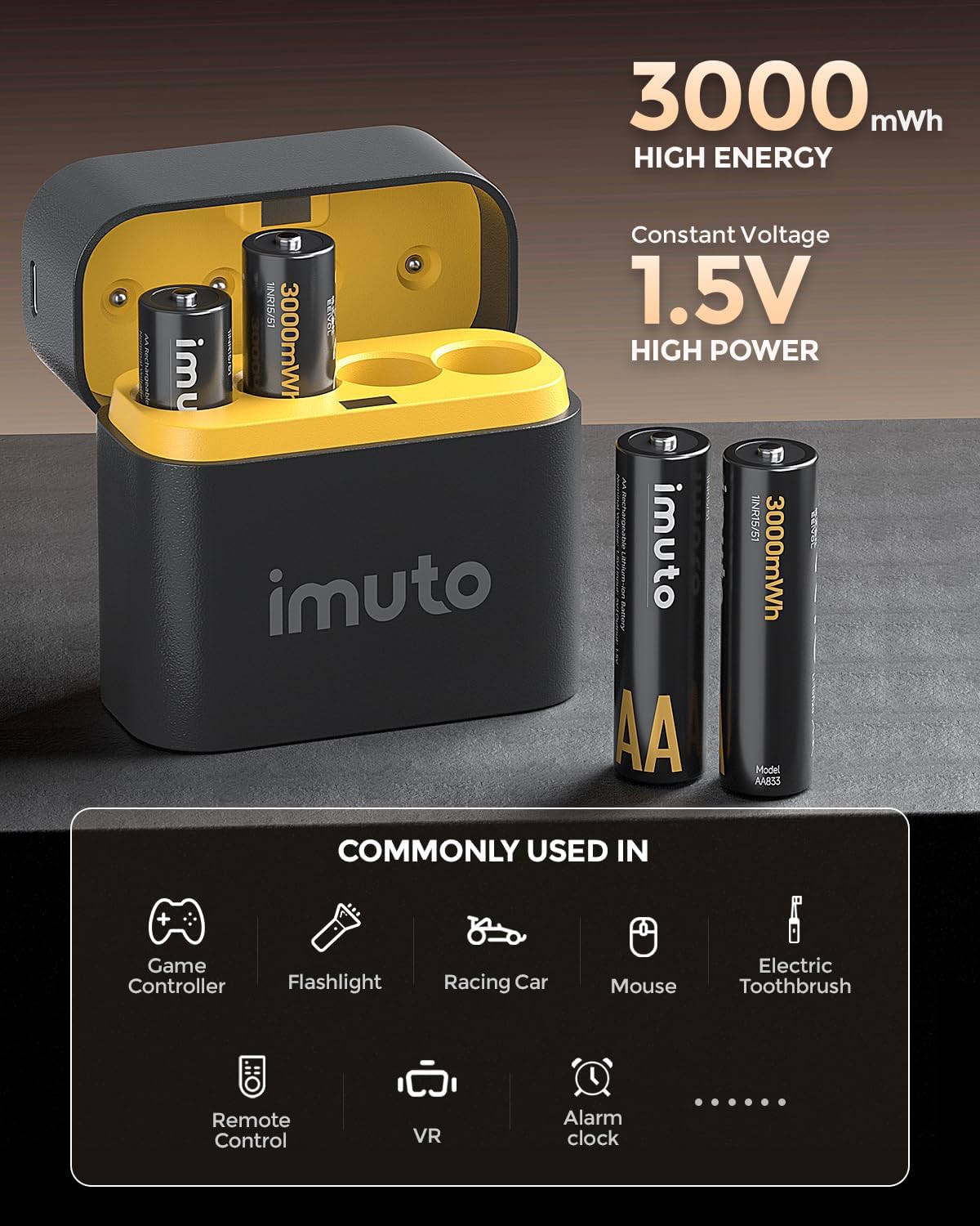imuto AA Batteries and Charger with common device icons