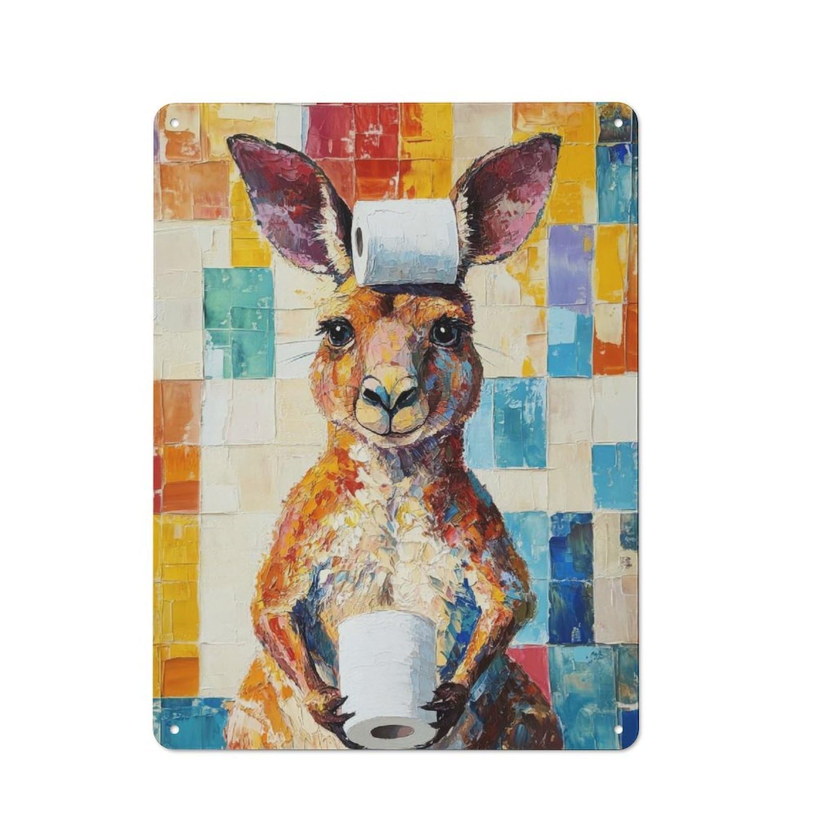 Kangaroo with Toilet Paper Rustic Metal Sign 40x30cm for Lounge Or Reading Corner, for Reading Corner Decorators