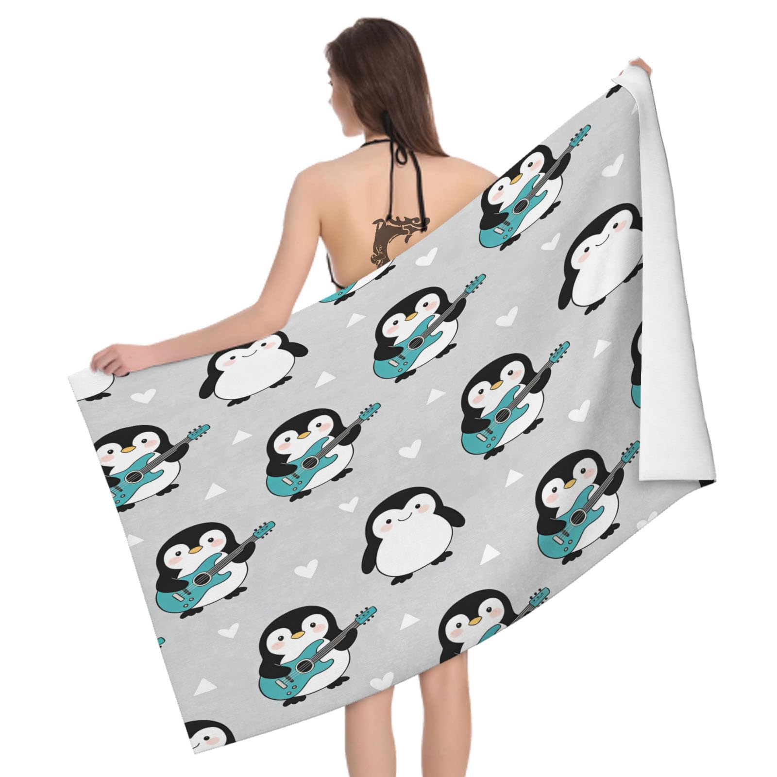 Leichong 3D Cartoon Penguin Beach Towel Large Microfiber Soft Quick Dry for Adults, Cute Animals Bath Towel Lightweight Soft Absorbent for Travel Swimming Pool Sports, 180 x 90 cm