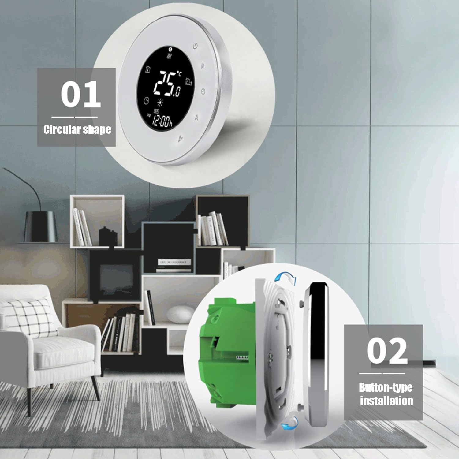 Regulador compatible para varios dispositivos de calefacción, incluyendo hornos de pared, ofrece una instalación sencilla y características de seguridad LCD