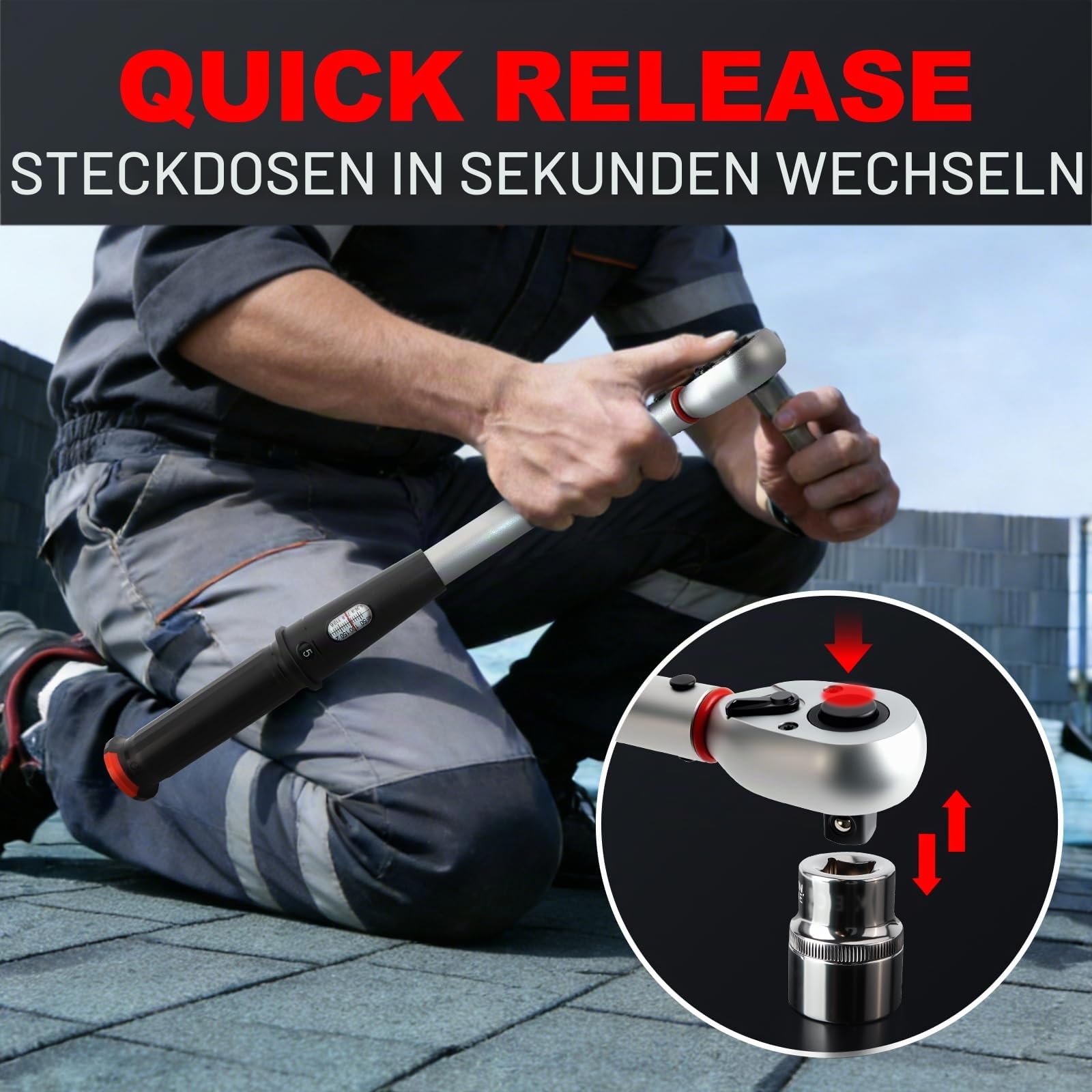 Hairich Drehmomentschlüssel Auto 1/2 Zoll, 40–210 Nm, ±3% Genauigkeit, inkl. 3 Stecknüssen (17/19/21 mm) – Präziser Torque Wrench mit Sichtfenster für Auto- & Motorrad-Reifenwechsel