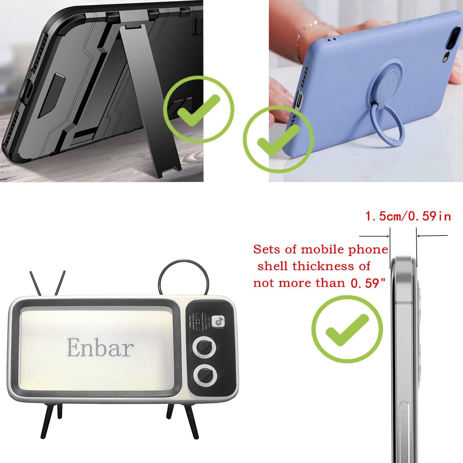 Enbar Mobile Phone Screen Stand. Retro TV Mobile Phone Base. with Speakers. for iPhone 8 Plus / 7sPlus/7 Plus / 6sPlus / 6 Plus Smart Gifts for Families, Girls/Boys Friend