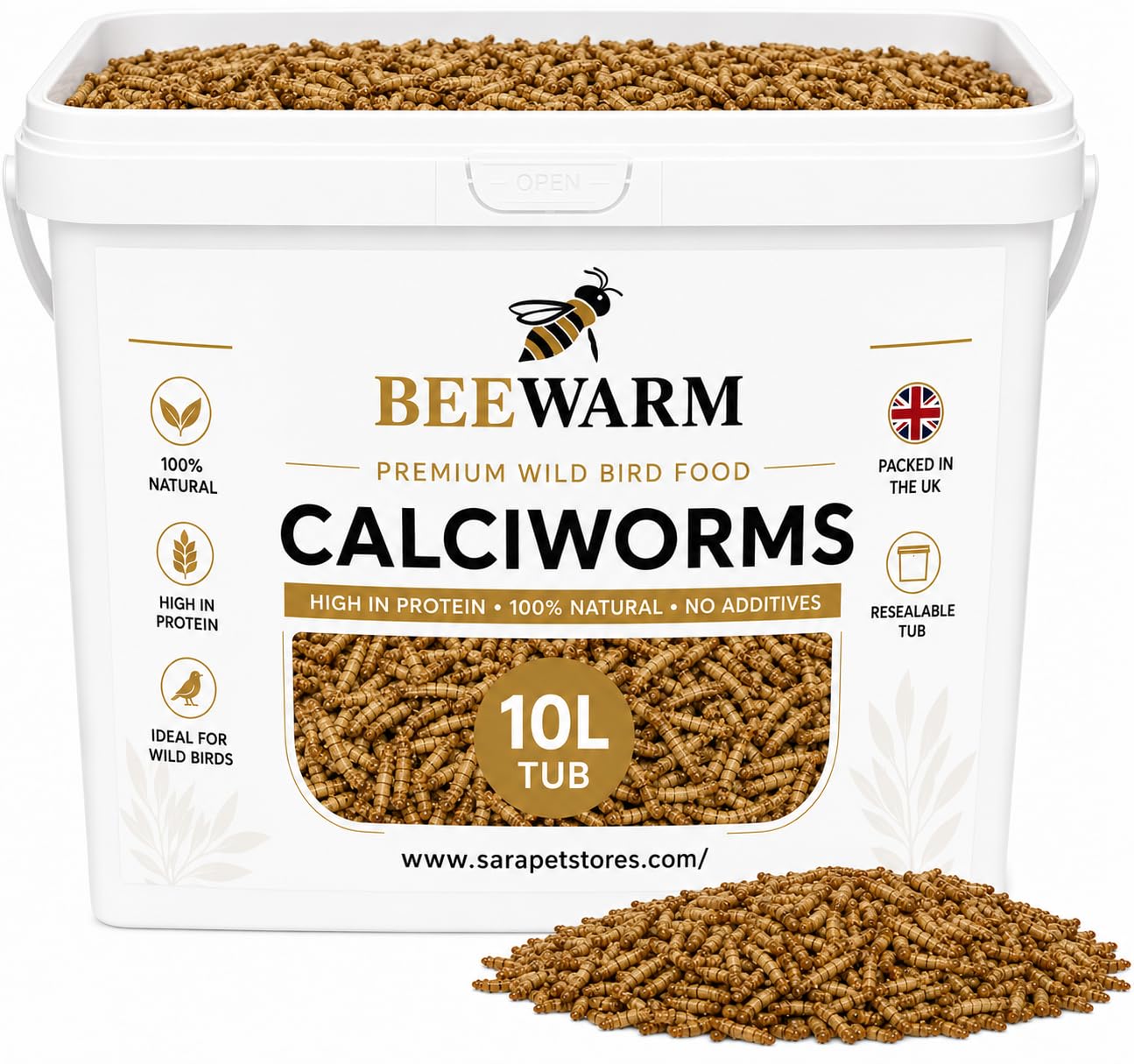 10L Tub Beewarm Dried Calci Worms, Calciworms for Wild Birds food, Calciworm Premium Quality