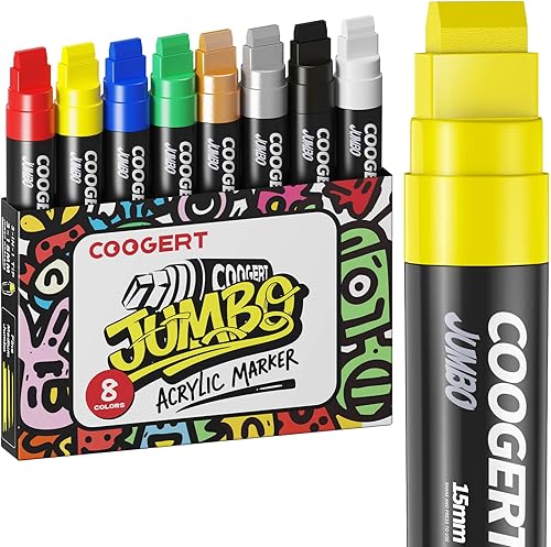 8 marcadores de póster jumbo de colores vibrantes, marcadores de graffiti acrílico permanente de 0.59 pulgadas de grosor, marcador de pintura de
