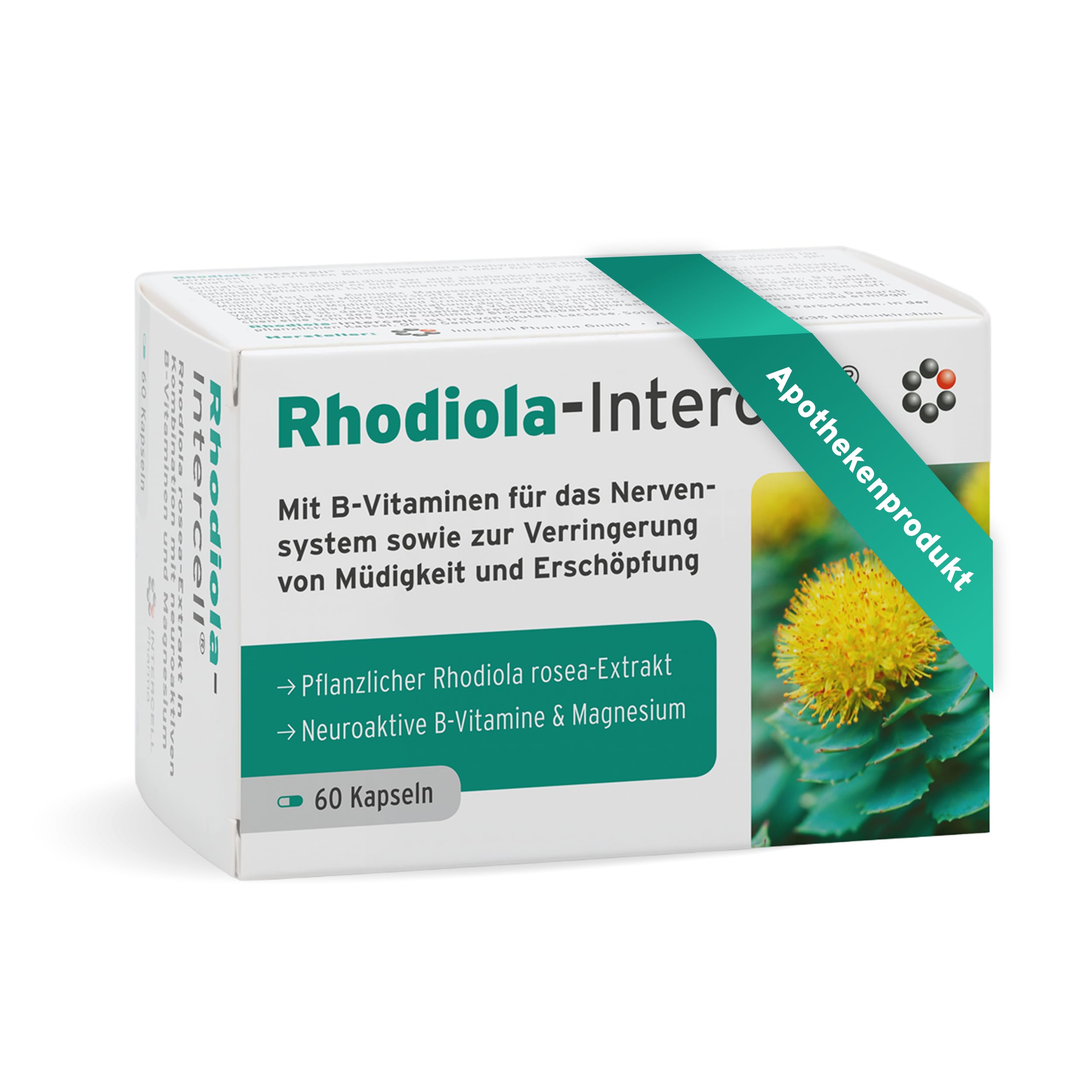 Rhodiola Intercell mit B-Vitaminen für das Nervensystem und Verringerung von Müdigkeit & Erschöpfung (60 Kapseln) - Rosea Extrakt mit Magnesium hochdosiert, Vitamin B1, B6, B12 & Vitamin D3
