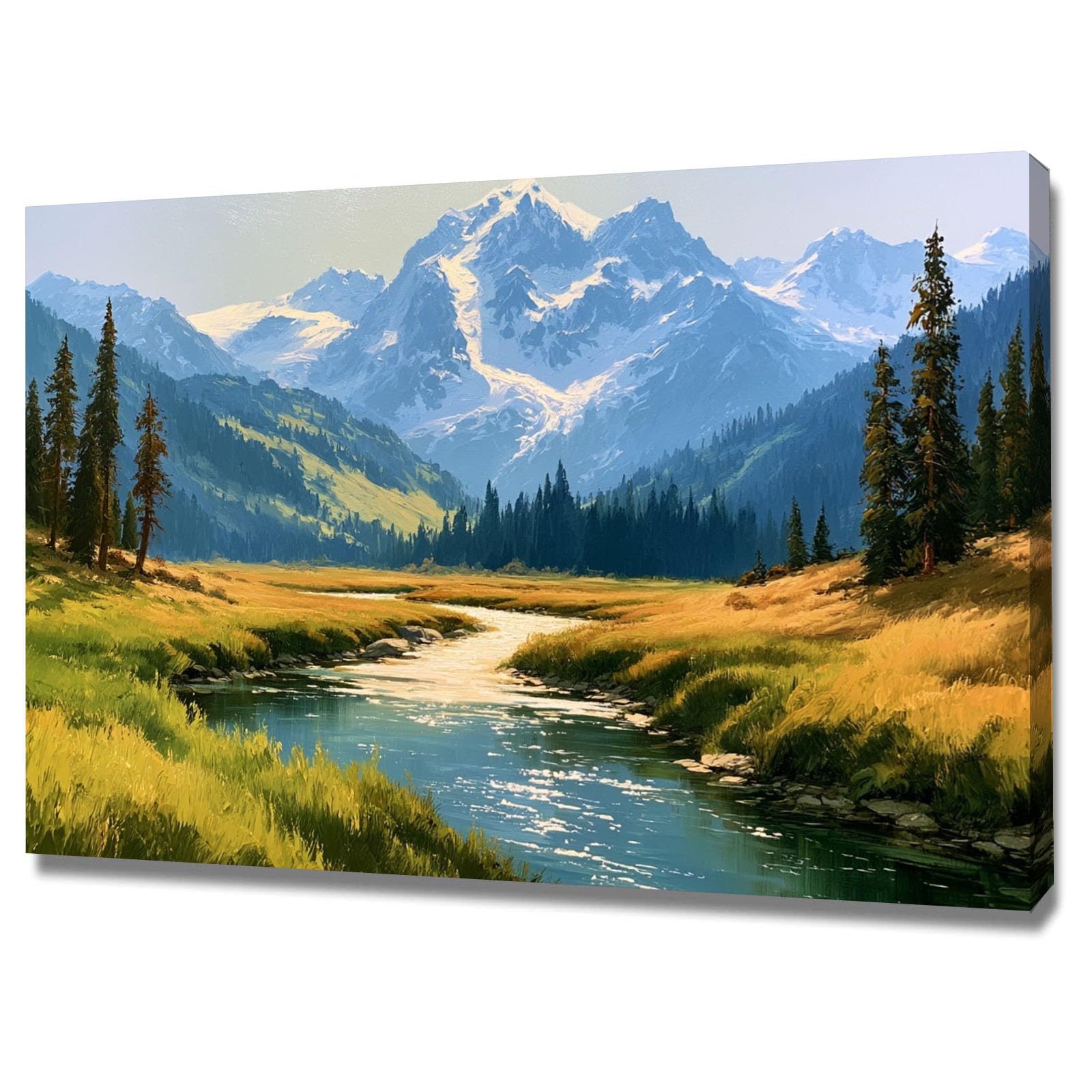 AMXBZC Grandes Cuadros Decoracion Salon Modernos Hermoso paisaje montañoso Decorativo Paisaje Natural Pintura Cuadros Decorativos Salon Dormitorio Restaurante（Verde-50x70cm Enmarcado