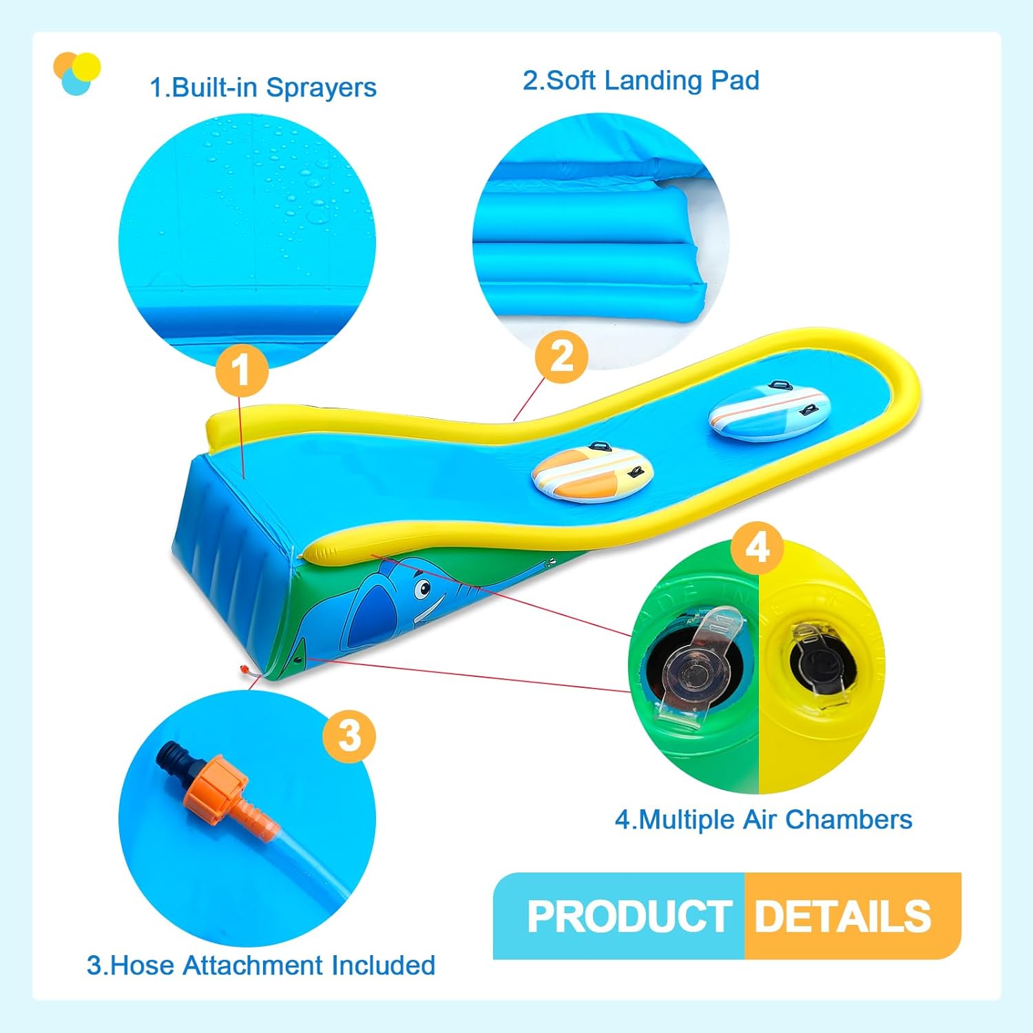 Inflatable Water Slide with Sprinkler for Kids,15FT waterslide with 2 Inflatable Surf Riders and Built-in Sprayer for Ages 6 and Up Backyard Summer Sprinkler and Splash Water Toy Outdoor Fun