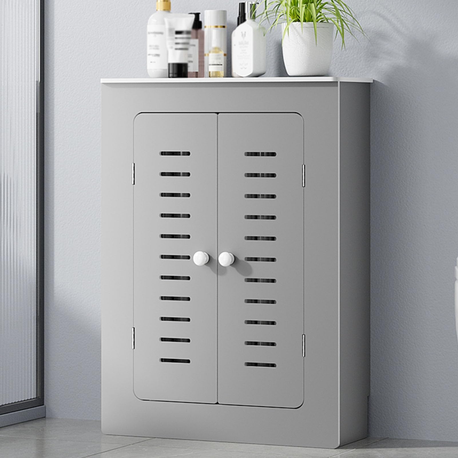 Cubre radiador de 50x60x15 cm en color blanco con estante superior para gabinete
