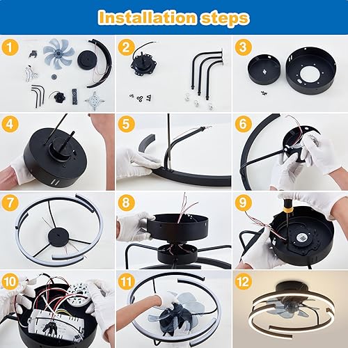 Miniatura 7 de XHCAJO Ventiladores de techo modernos con luces y control remoto de 17.71 pulgadas, ventilador de techo empotrado de perfil bajo con luz LED negro