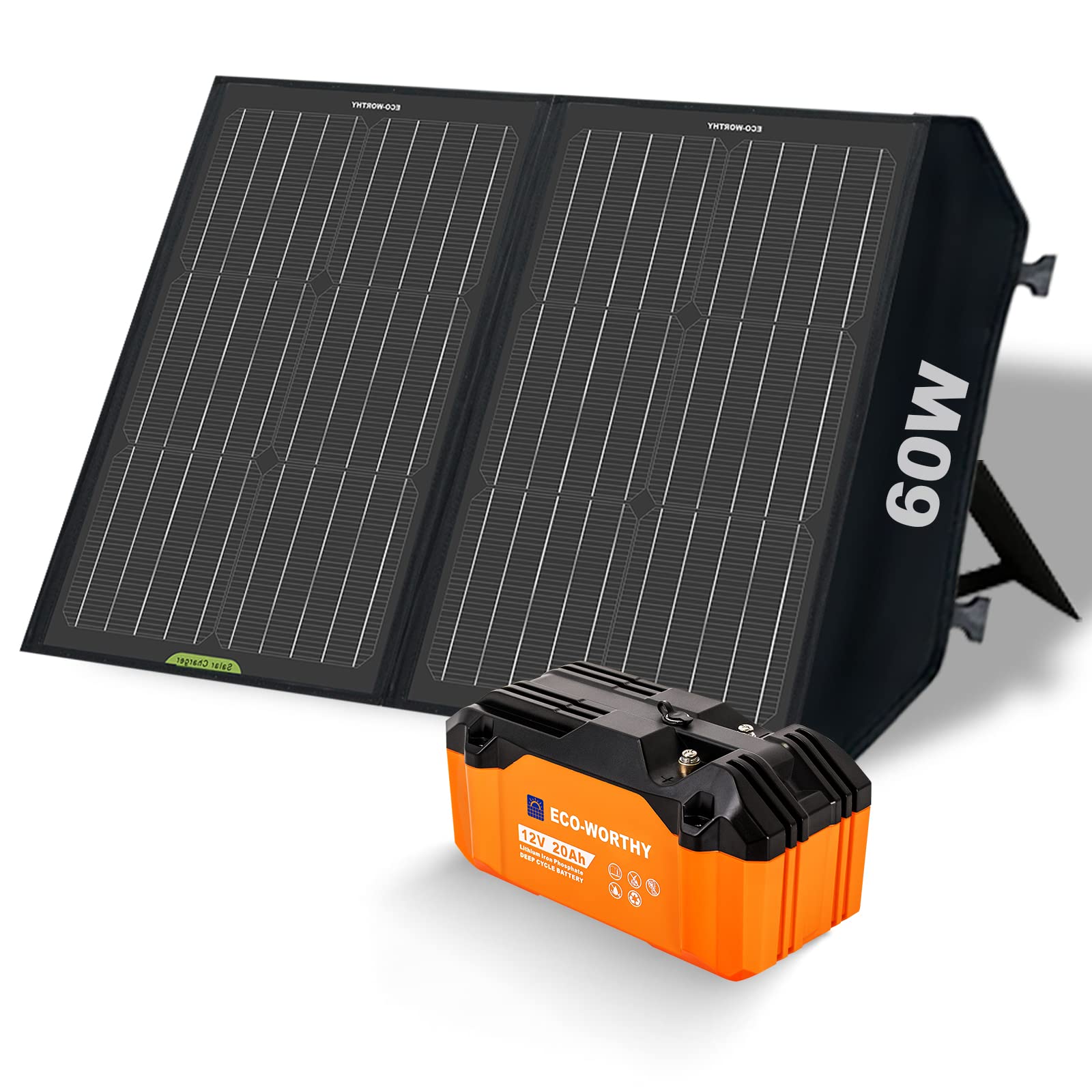 ECO-WORTHY Portable 60W Solar Panel Kit with 20AH 12V Lithium Battery for Outdoor Camping Fishing RV