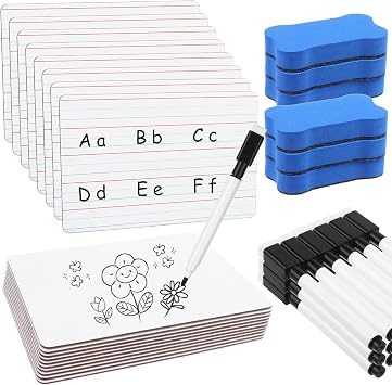 18 Pack Dry Erase Lapboards with Lines 6 x 9 inch Double Sided White Boards with 18 Black Markers 6 Erasers Small White Dry Erase Boards for Students Teacher Classroom Supplies