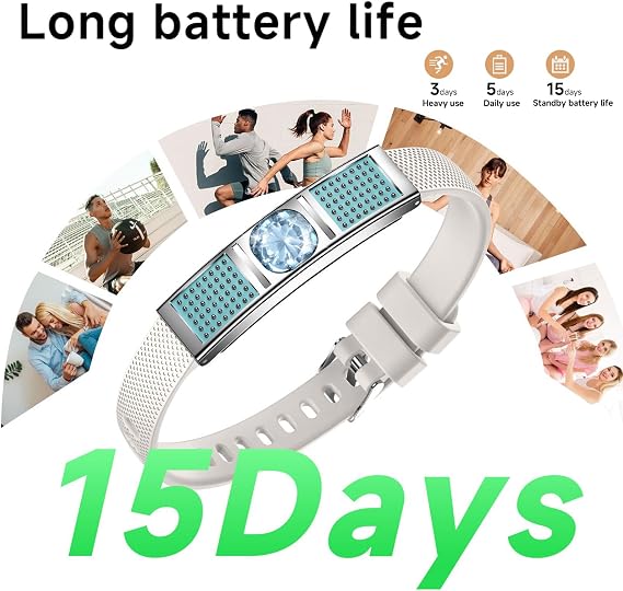 Diamond Smart Bracelet for Women Men Screen-Free Fitness Tracker with Heart Rate & Sleep Monitor Activity Tracker Steps Calories Distance Womens Cycle Tracking 3ATM Waterproof Health Smart Bracelet