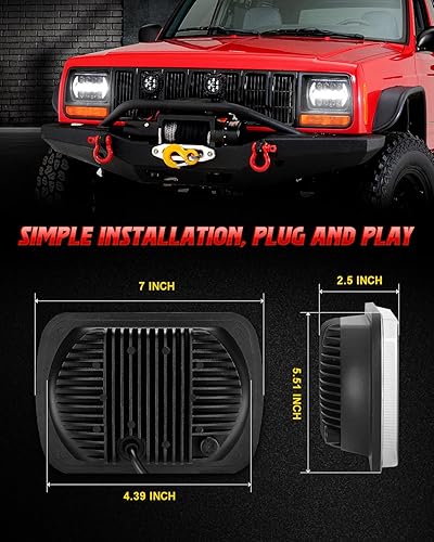 Miniatura 12 de LX-LIGHT 105W 1000% negro brillante H6054 5x7 7x6 LED faros DRL antideslumbrante Hi/Low Sealed Beam Compatible con Jeep Wrangler YJ Cherokee XJ