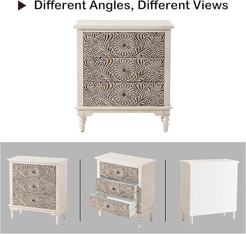 Miniatura 48 de HOMPUS Juego de 2 mesas auxiliares con cajón y estante, juegos de mesitas de noche vintage con cajón de patrones, mesita de noche de grano de 1