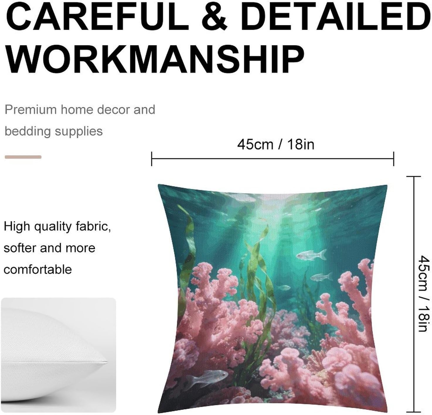 Pink Teal Pillow Protectors Cute Waterproof Pillow Cover Soft Skin-Friendly Cushion Case Decorative Square Cushion Cover for Couch Sofa Bed Living Room Bedroom
