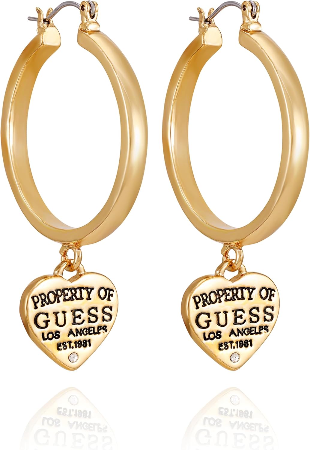 GUESS Goldtone Logo Heart Drop Hoop Earrings