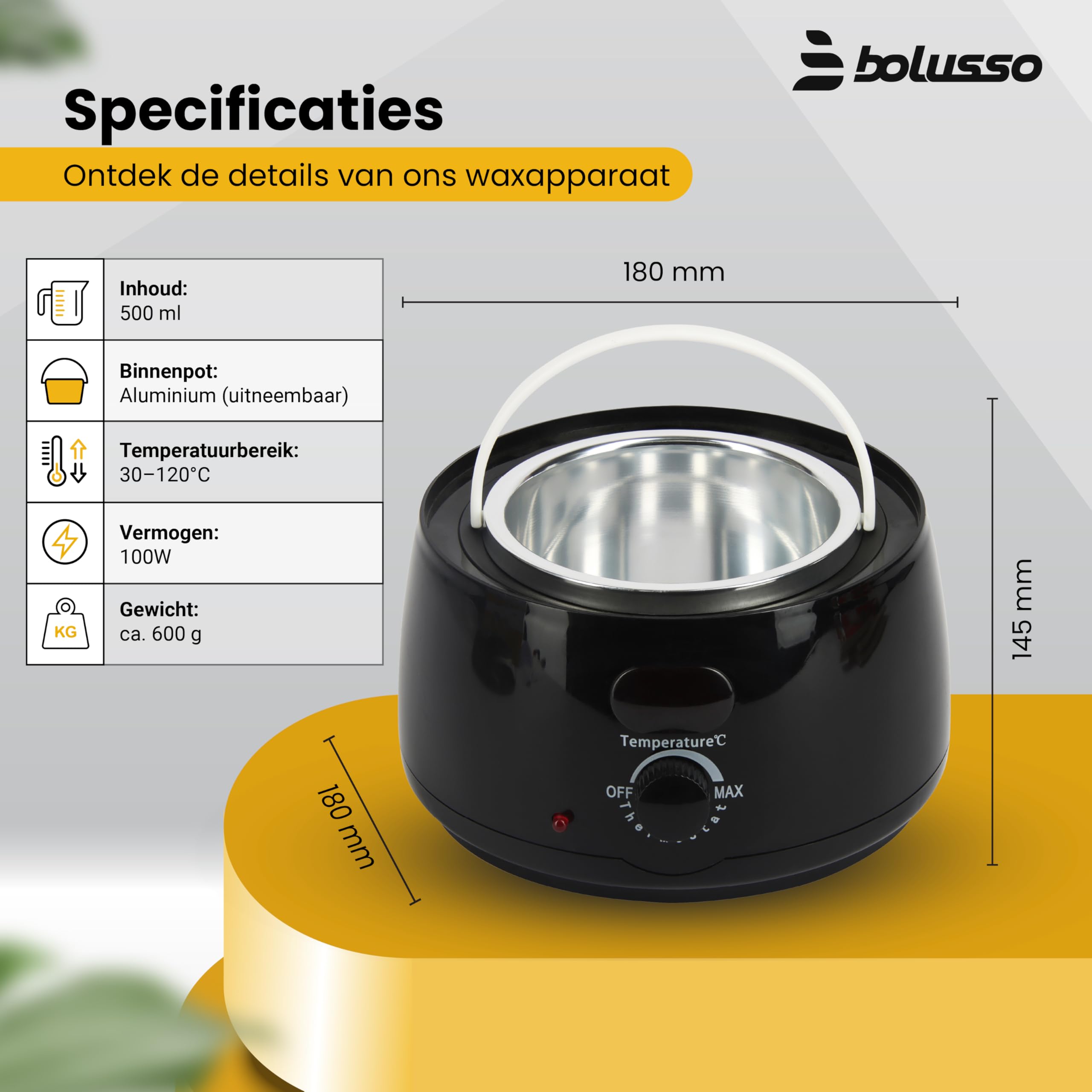 Dispositivo per la cera, set di depilazione, con scaldabagno, 5 tipi di fagioli di cera (500 g), 50 bastoncini di cera, temperatura regolabile 30 – 120 °C, set di cera per la casa e il salone
