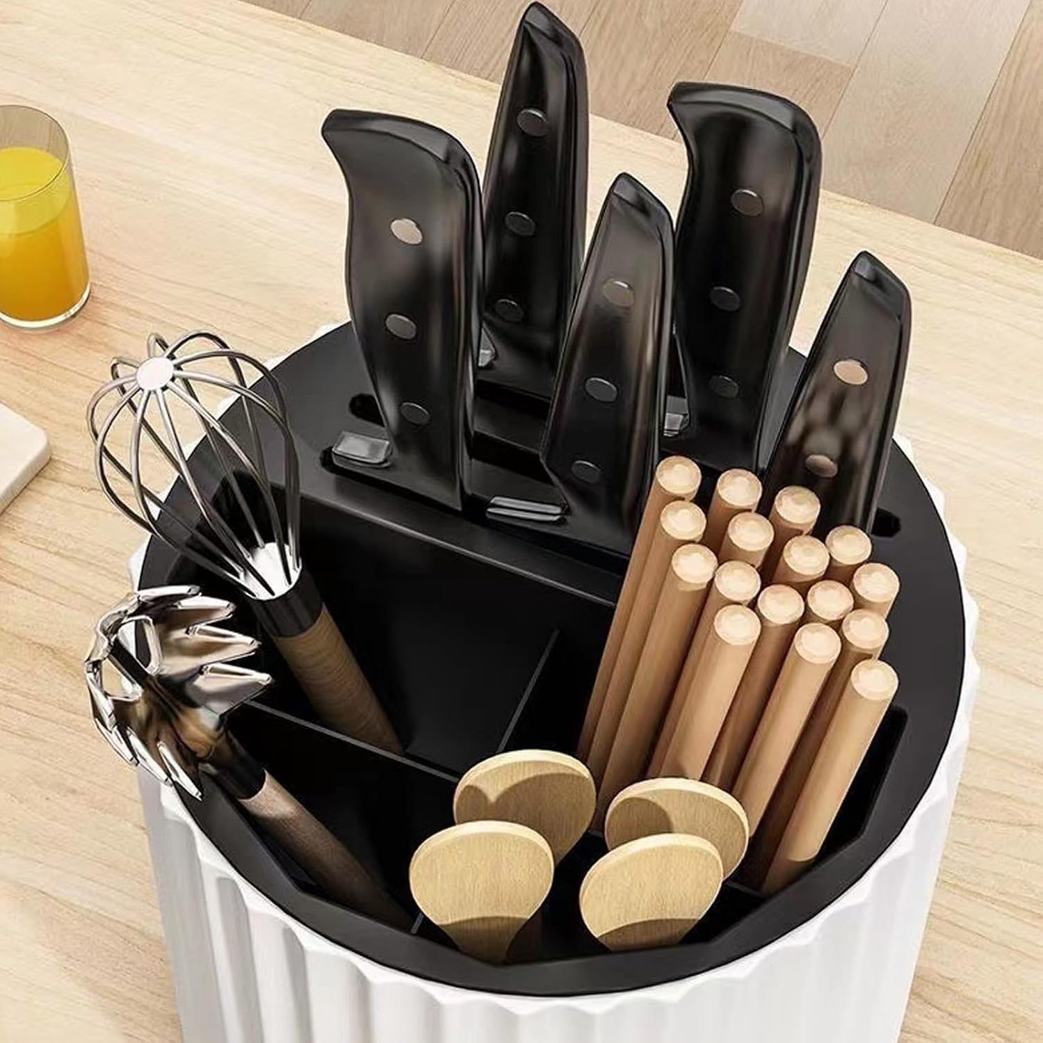 Rotating Knives Holder, Plastic Universal Multifunctional Knife Knife Block Without Knives and Utensil Holder Universal Kitchen Chopsticks Block Utensil Stand Sets Drainage