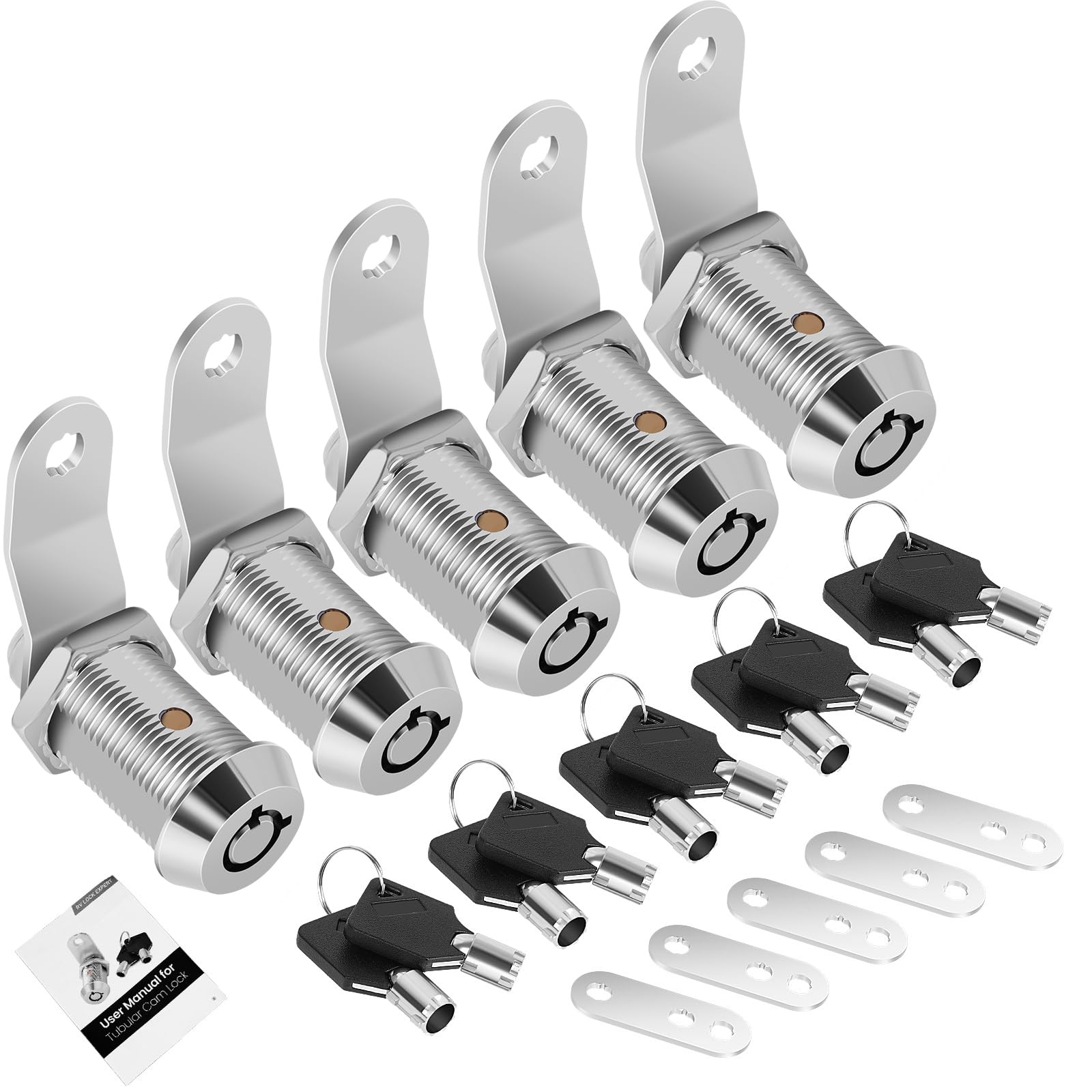 5 Pack Cabinet Lock with Keys, 1" RV Storage Locks Keyed Alike, RV Locks for Storage Door, Camper Toolbox RV Cam Locks with Manual(5Pack, 1 Inch)