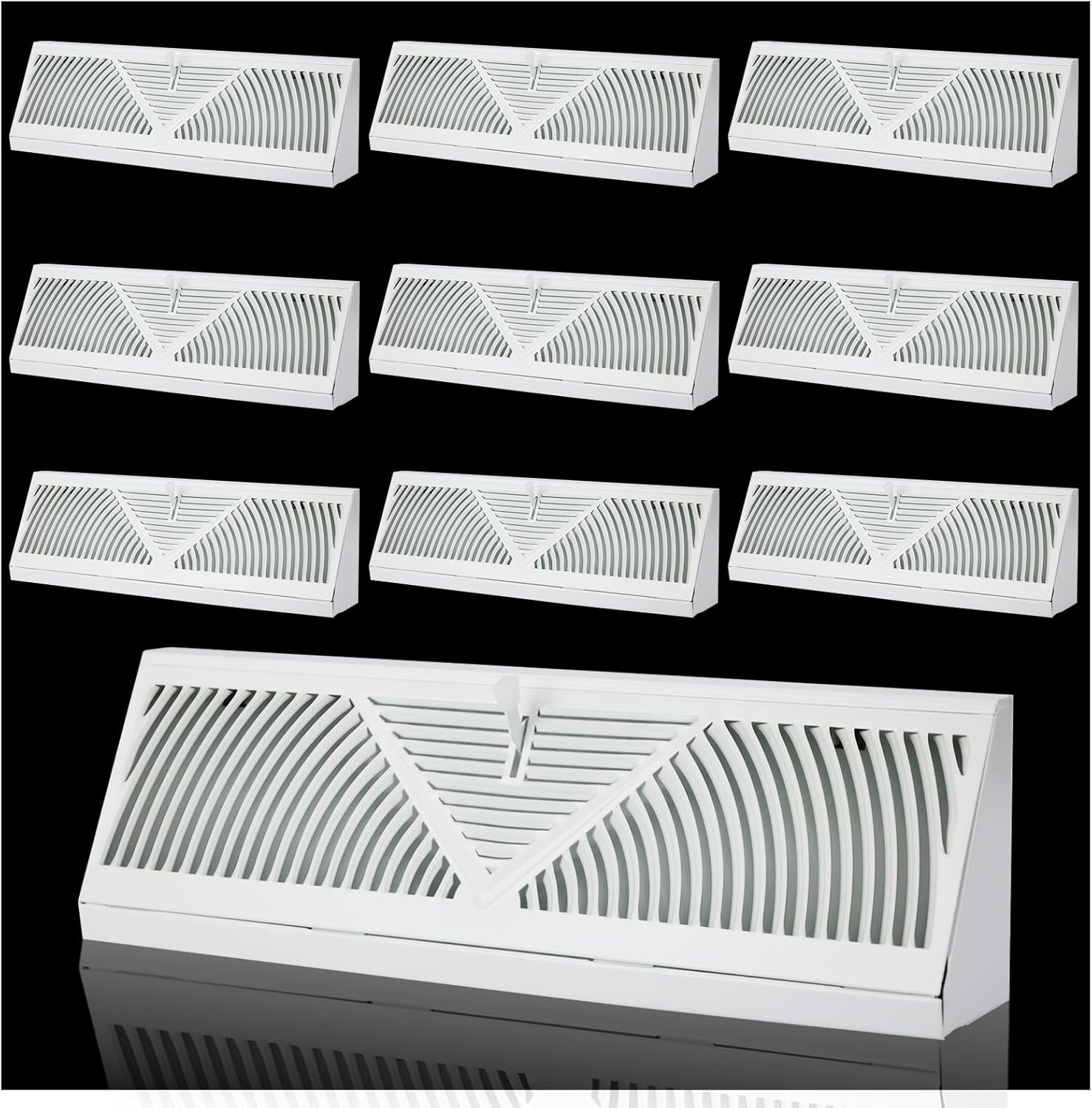 10Pack 15 inch Baseboard Register Vent Cover,Baseboard Heater Vent Cover Fits Duct Opening 15”, White Base Board Diffusers Heating Vent for Floor Wall with Adjustable Airflow Lever and 3 Ways