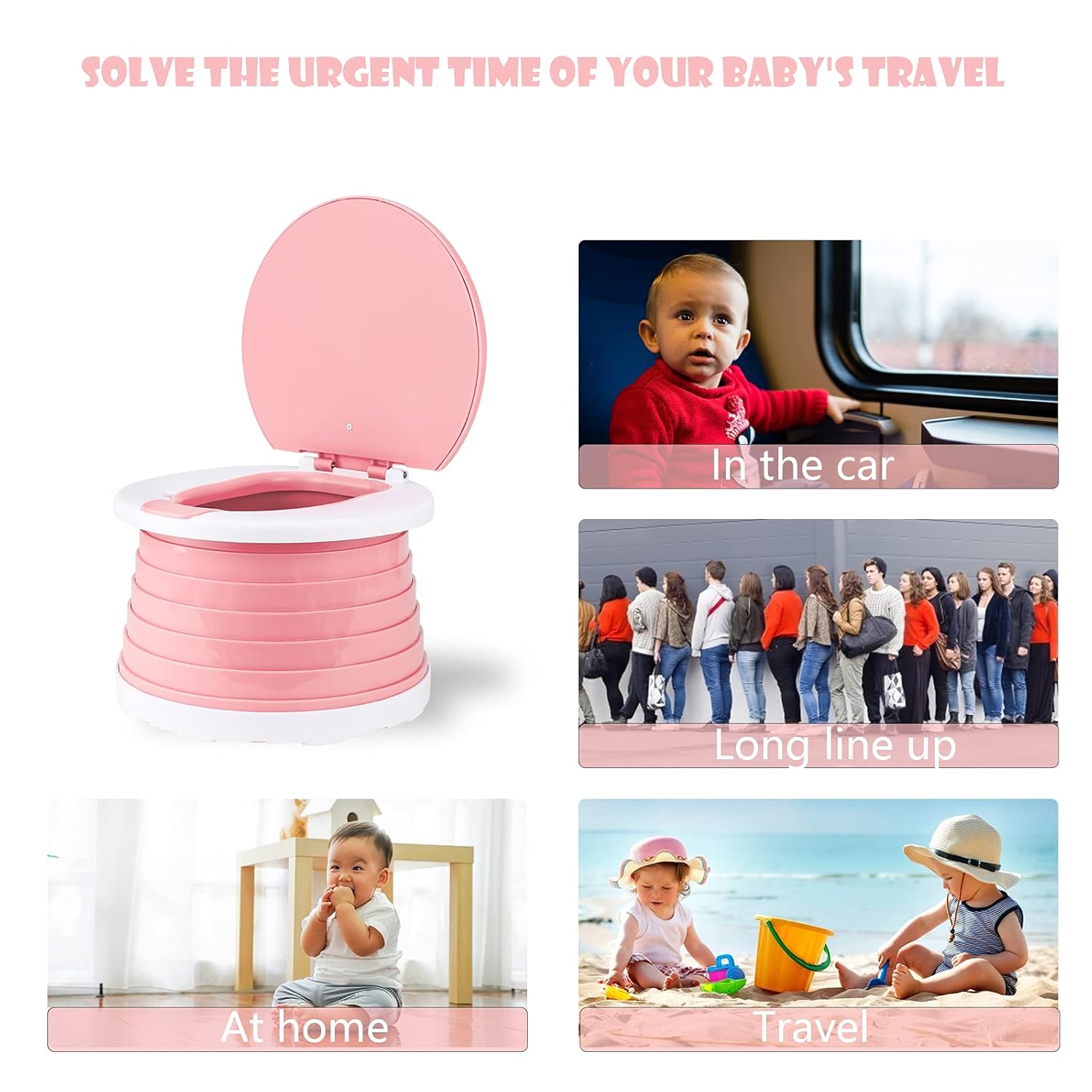 Portable Potty for Toddler Travel - Travel Potties Foldable Training Toilet Travel Potty Chair for Toddler Baby Kids Travel Potty Seat Indoor and Outdoor Pink : Baby